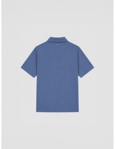 Camisa azul Herno de manga corta con textura de cuadro pequeño