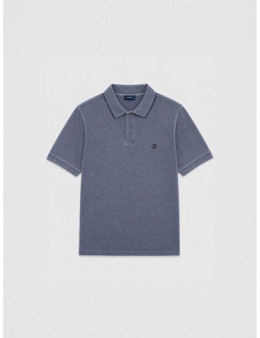 Polo azul medio Herno de piqué de algodón con cuello clásico