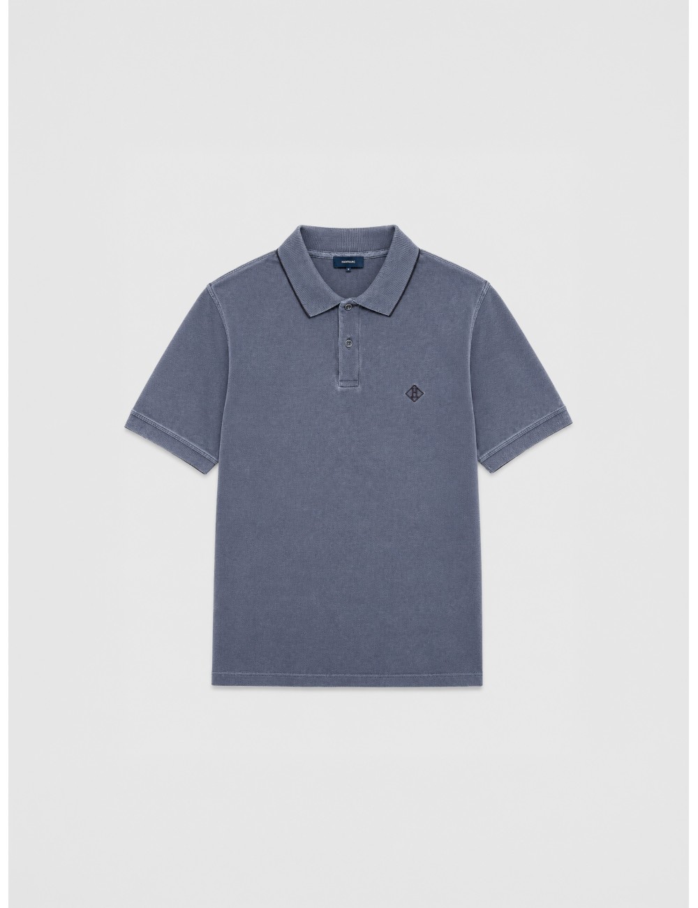Polo azul medio Herno de piqué de algodón con cuello clásico