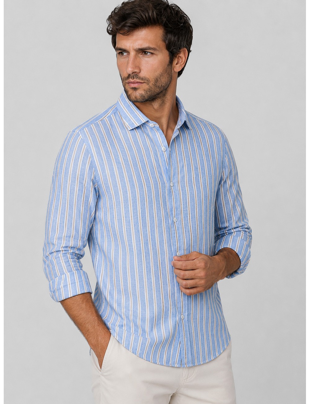 Camisa azul claro MARFRANC de cuadros con cuello clásico
