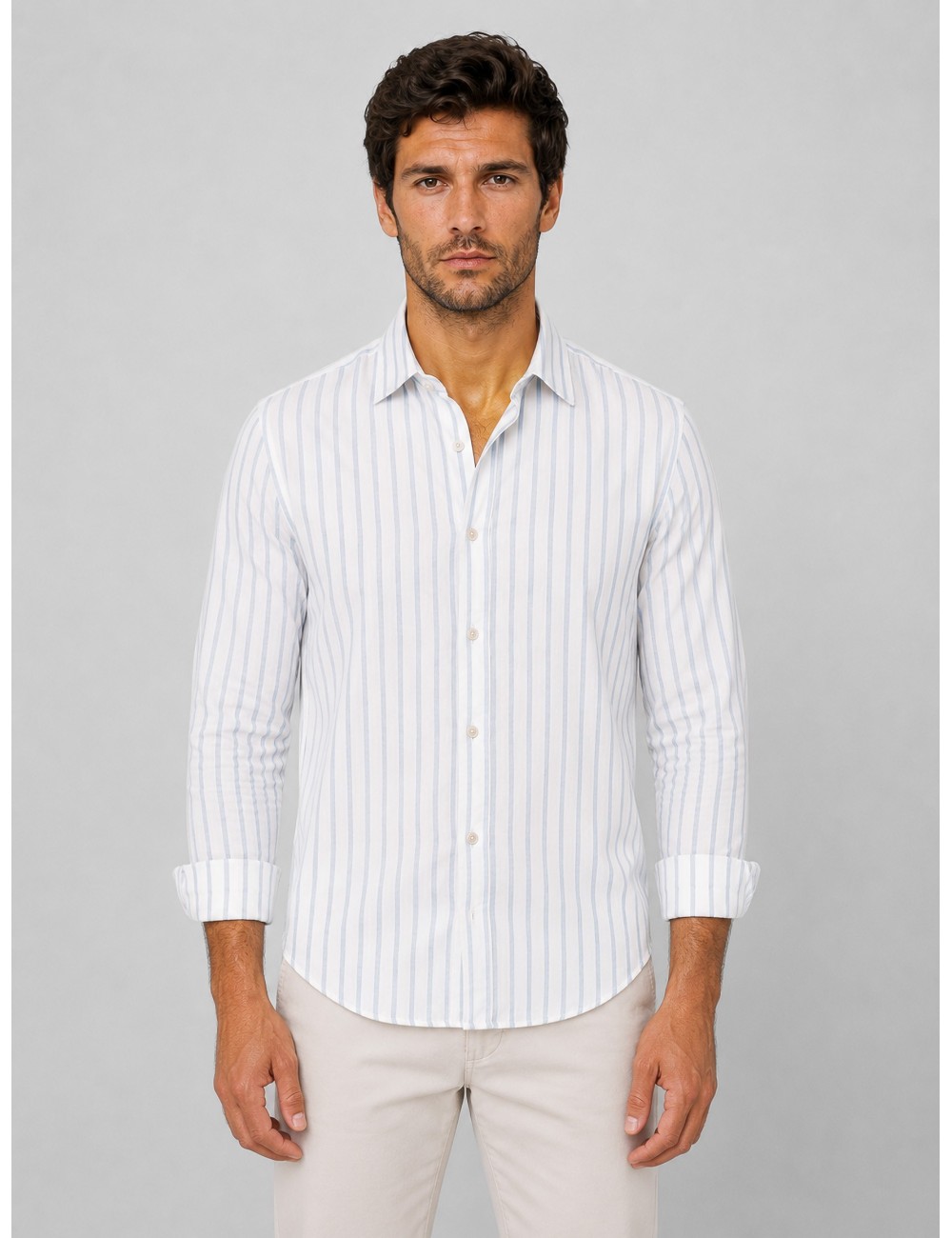Camisa blanca y azul MARFRANC de rayas verticales finas