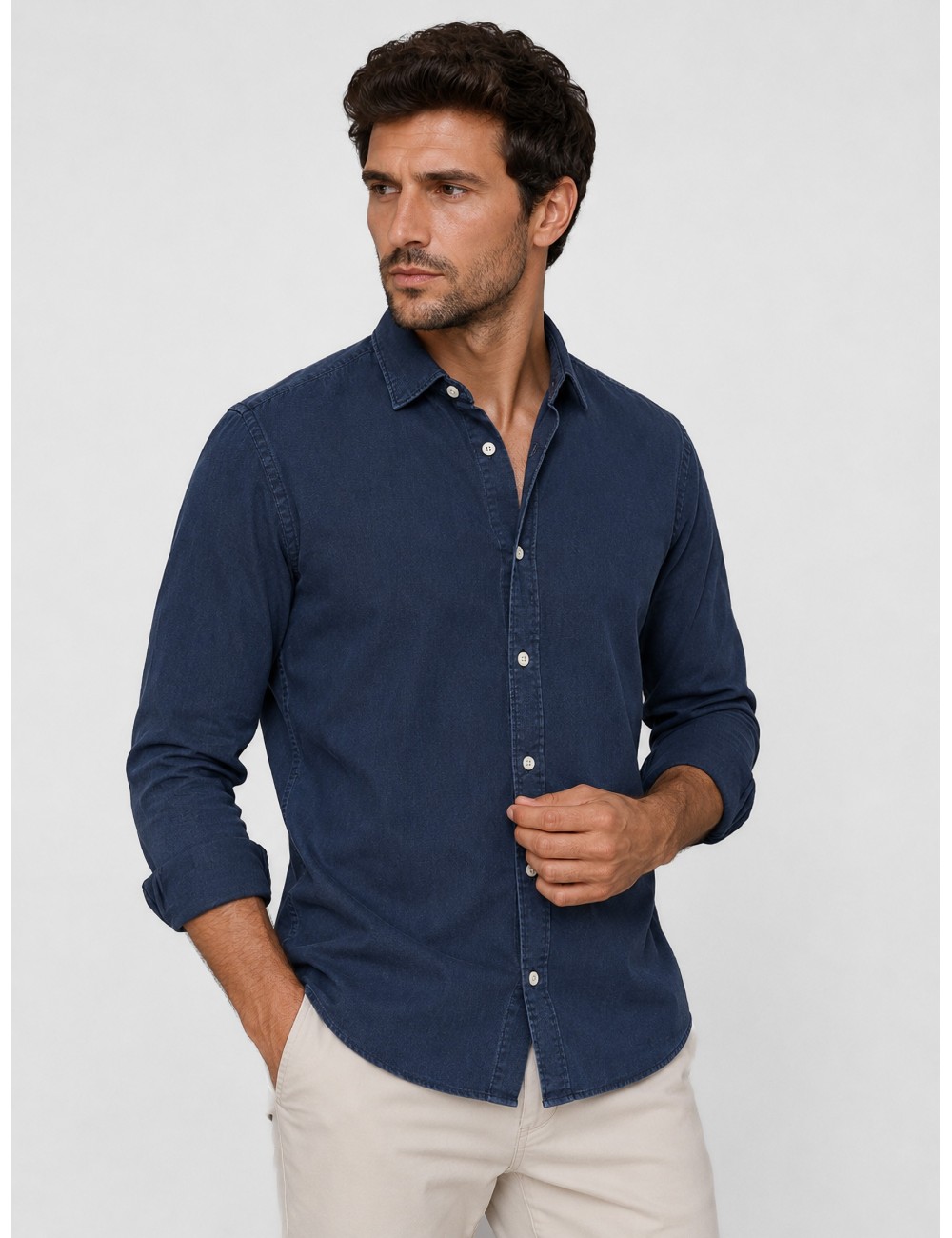 Camisa azul marino MARFRANC lisa con cuello clásico