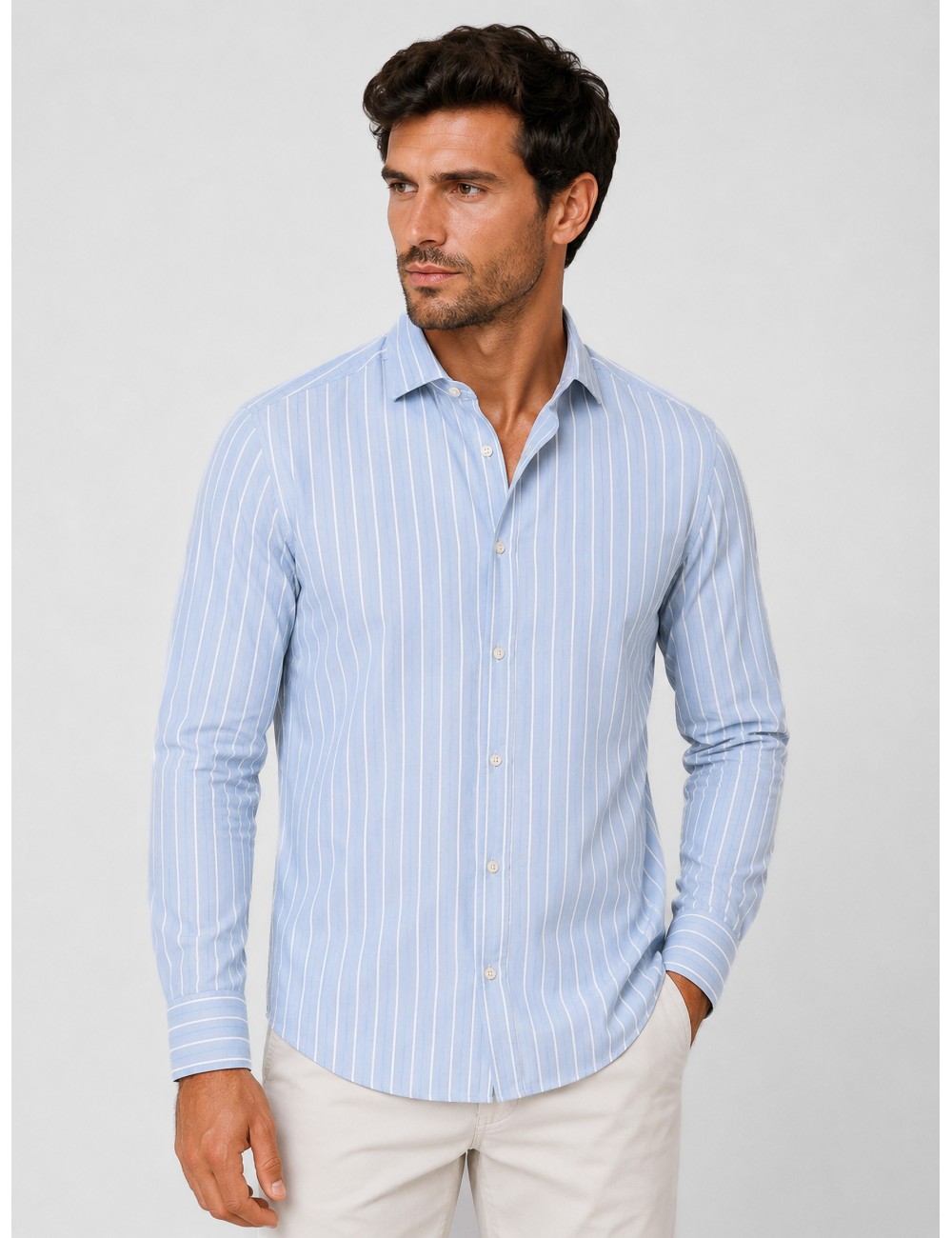 Camisa azul claro MARFRANC de rayas verticales y manga larga