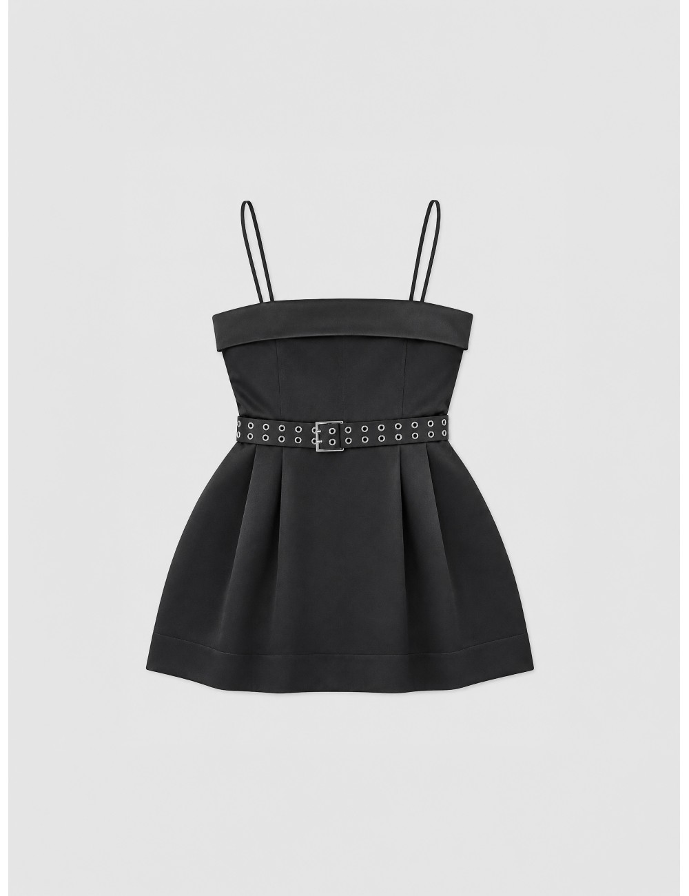 Vestido black GANNI Cotton Poplin Strap Dress con tirantes finos y cuerpo fruncido