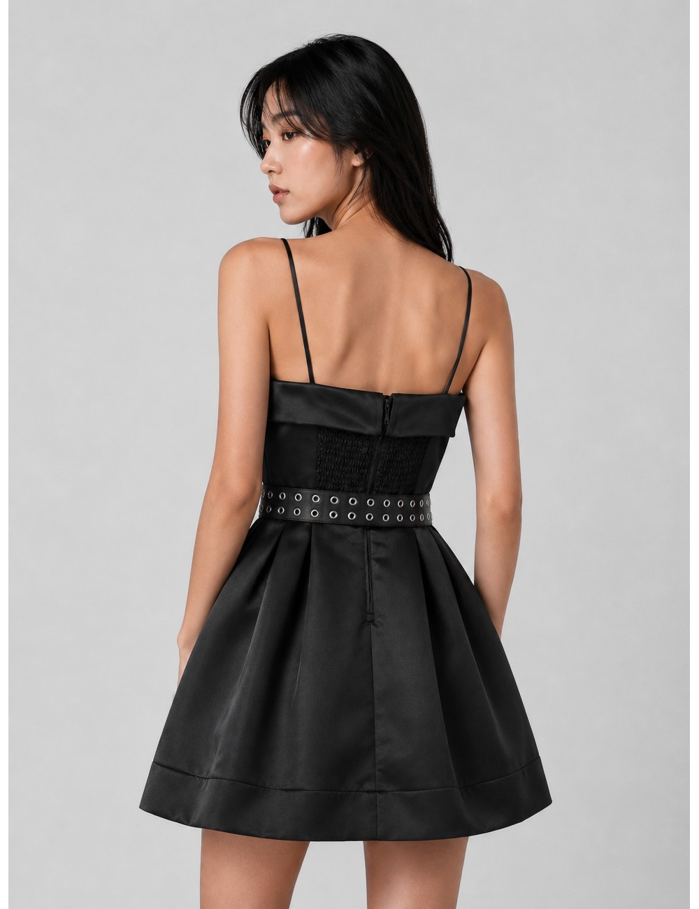 Vestido black GANNI Cotton Poplin Strap Dress con tirantes finos y cuerpo fruncido