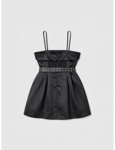 Vestido black GANNI Cotton Poplin Strap Dress con tirantes finos y cuerpo fruncido