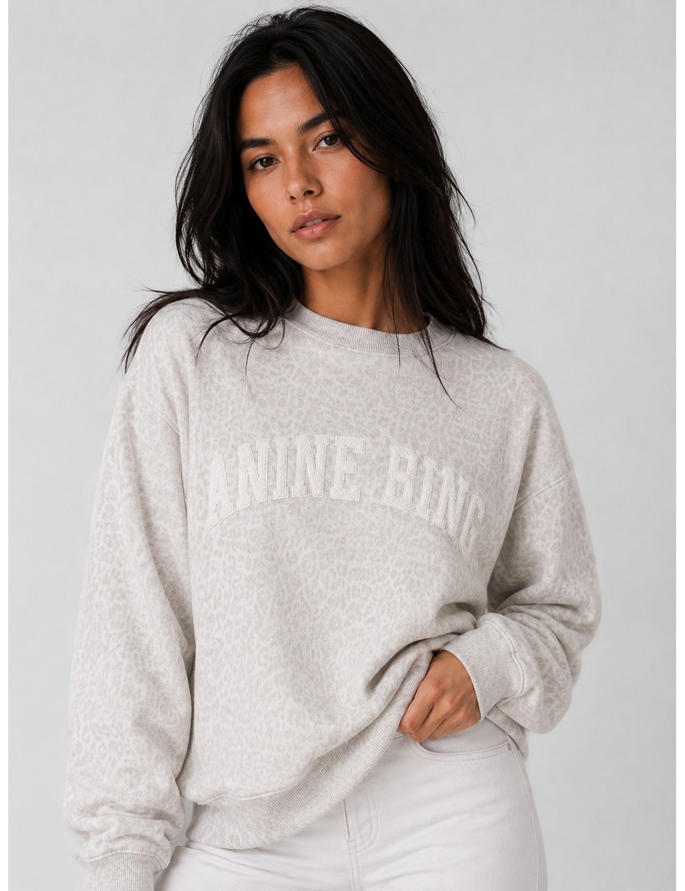 Sudadera blanco roto ANINE BING Miles con estampado leopard lavado