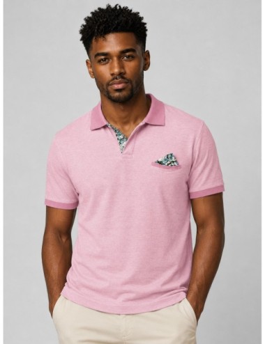 Polo rosa medio BOB con cuello estampado y bordado frontal