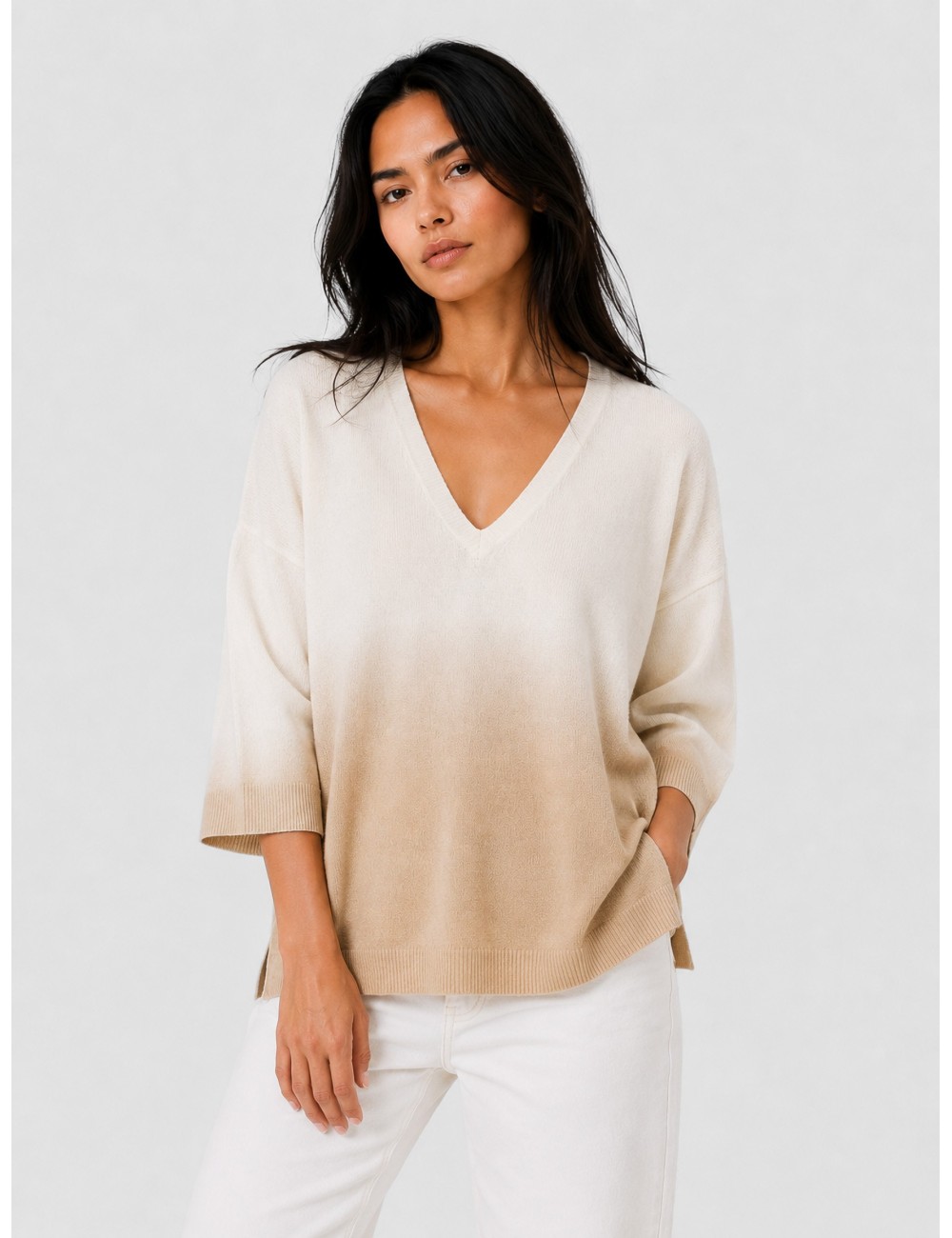 Jersey crema KUJTEN Minie Dye de cachemir con efecto dip dye