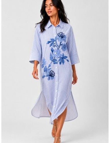 Vestido camisero celeste ERMANNO FIRENZE con rayas y flores