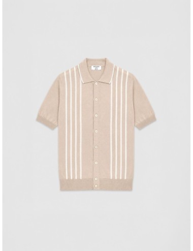 Polo beige GRAN SASSO de punto con rayas verticales