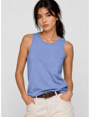 Top de tirantes azul Herno con cuello redondo y ribetes visibles