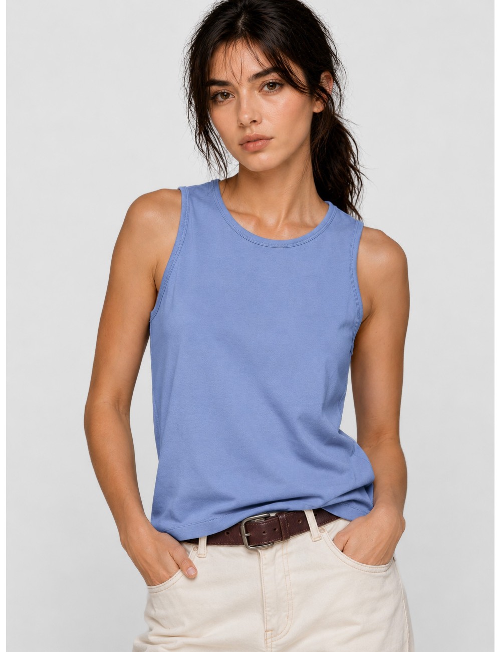 Top de tirantes azul Herno con cuello redondo y ribetes visibles