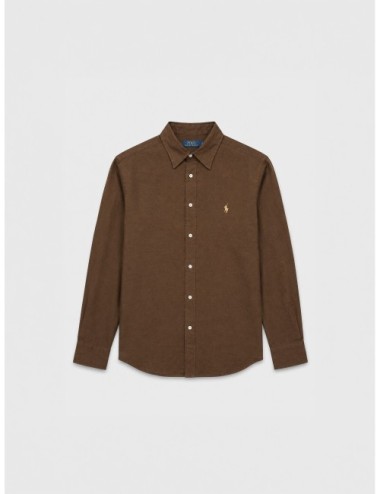 Camisa marrón Polo Ralph Lauren de lino con cuello clásico y Pony bordado