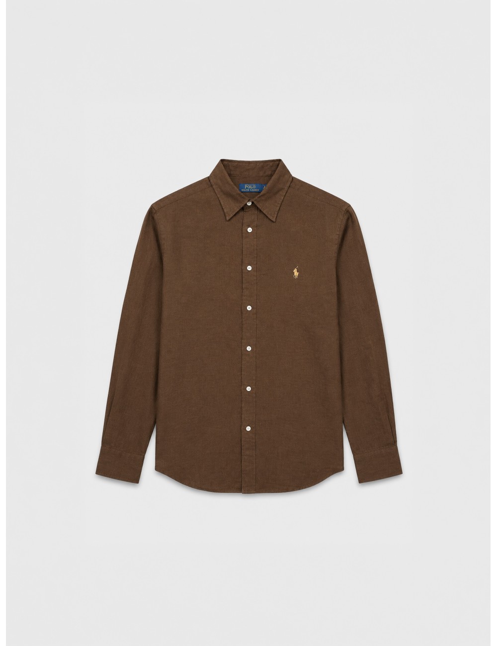 Camisa marrón Polo Ralph Lauren de lino con cuello clásico y Pony bordado