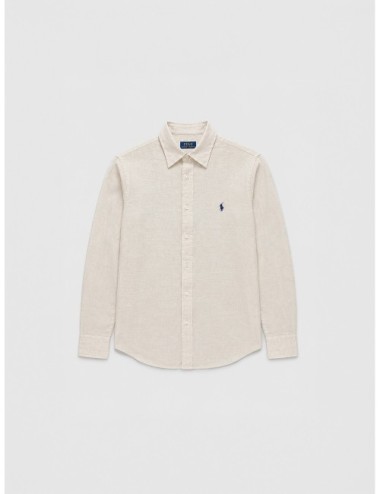 Camisa crema Polo Ralph Lauren de lino con cuello clásico y Pony bordado