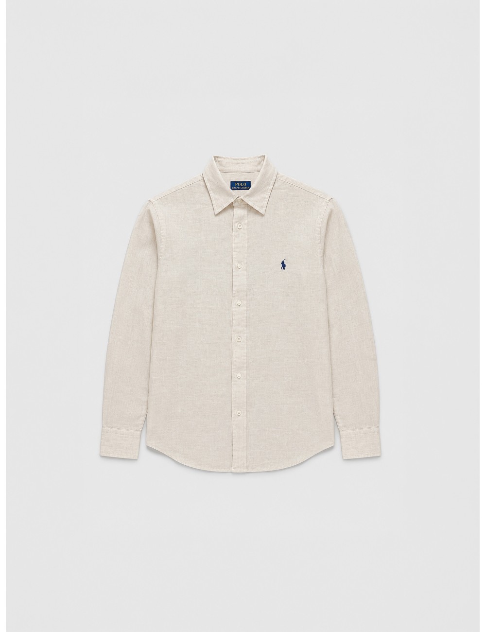 Camisa crema Polo Ralph Lauren de lino con cuello clásico y Pony bordado