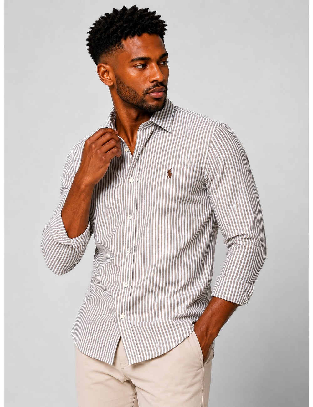 Camisa de rayas Polo Ralph Lauren marrón y blanca con cuello clásico