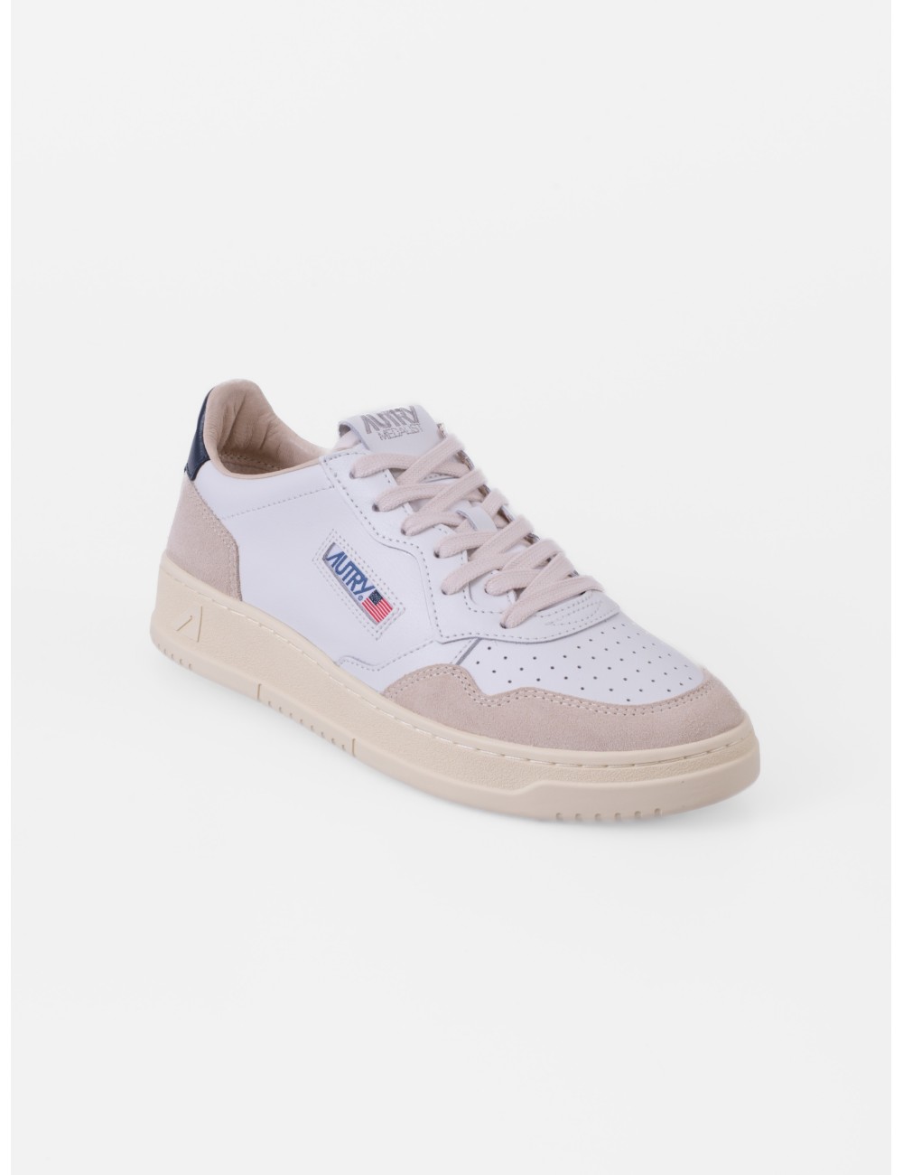 Zapatilla baja blanco roto AUTRY Medalist Low LS28 con talón en contraste azul marino