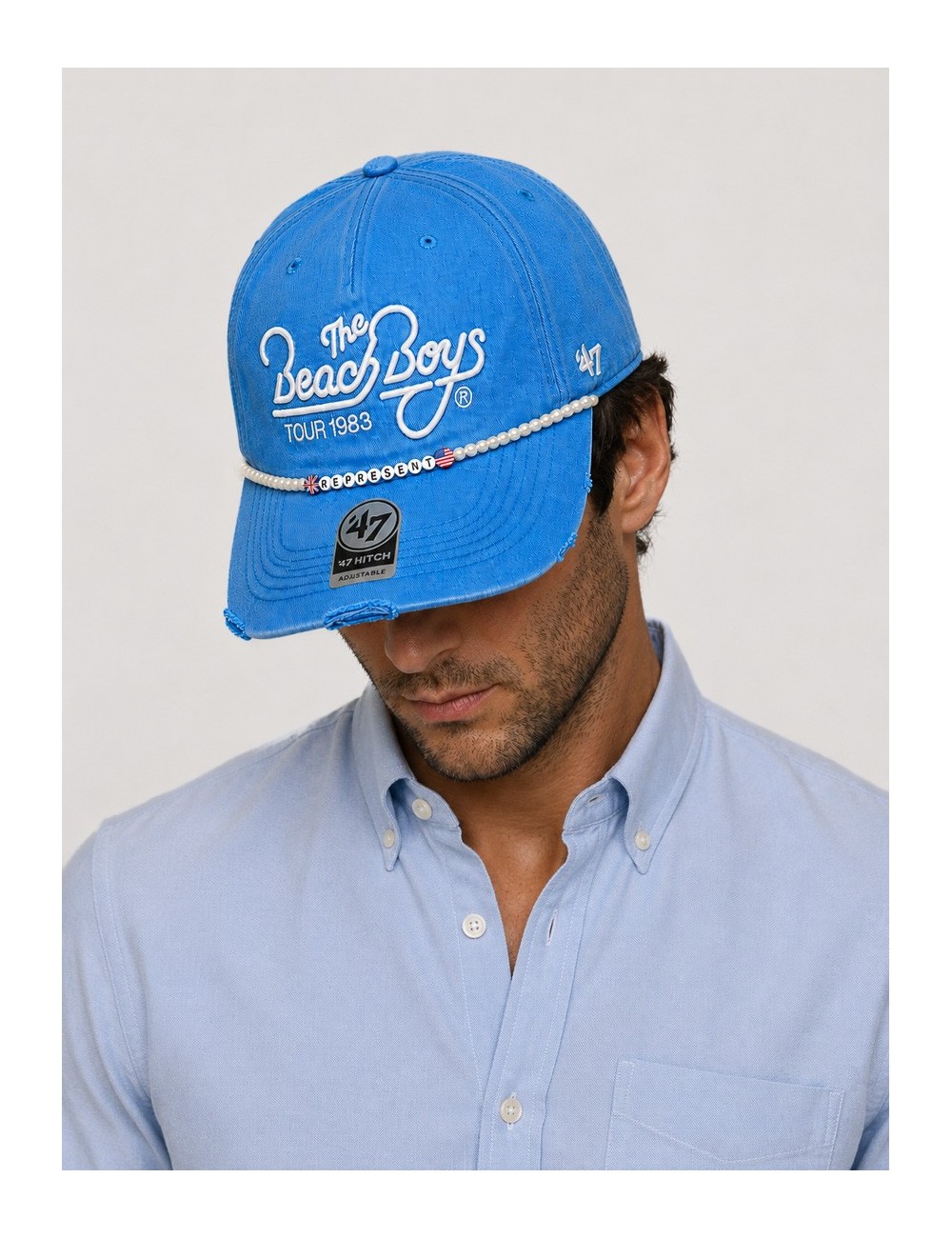 Gorra azul Bright Blue REPRESENT Beach Boys Tour con diseño gráfico