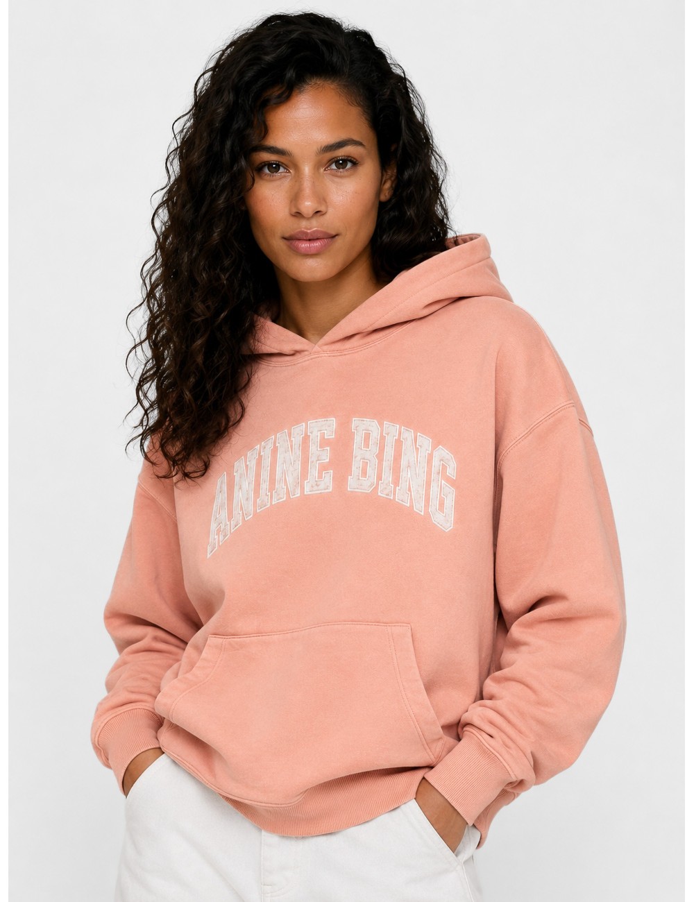 Sudadera con capucha rosa coral ANINE BING Harvey con capucha y bolsillo canguro