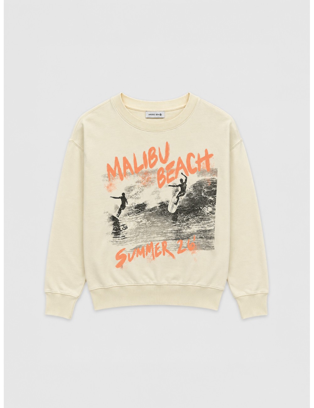 Sudadera crudo lavado ANINE BING Harry Shrunken Surfer con gráfica Surfer