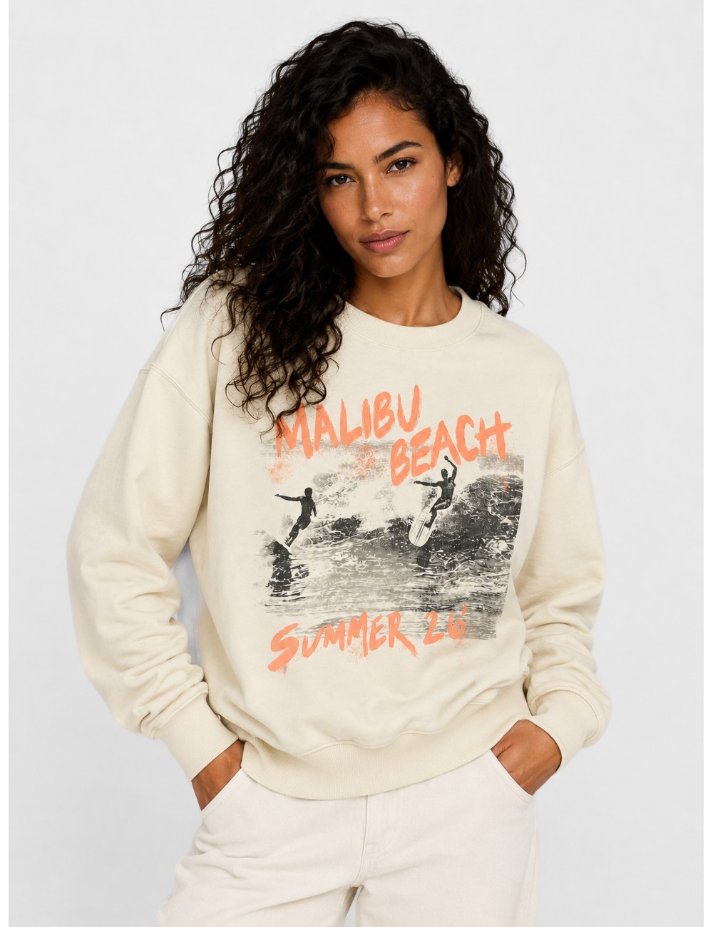 Sudadera crudo lavado ANINE BING Harry Shrunken Surfer con gráfica Surfer