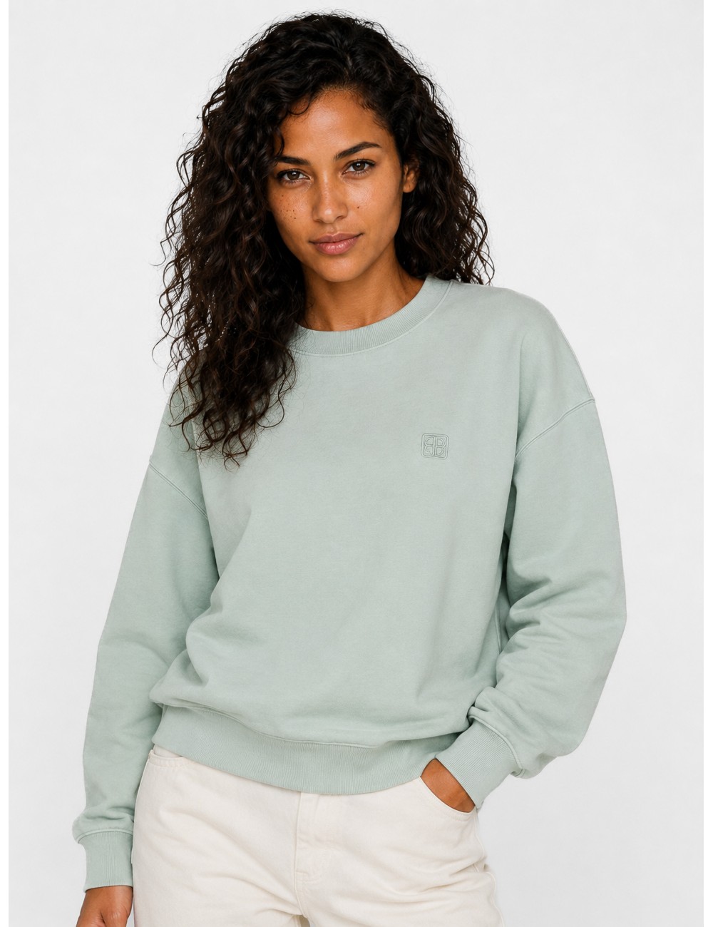 Sudadera verde agua lavado ANINE BING Miles con cuello redondo y acabado lavado