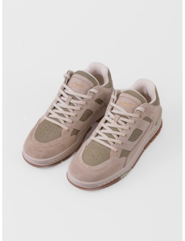 sneakers beige claro y caqui Axel Arigato Area Lo con paneles y suela de goma moldeada vista tres cuartos