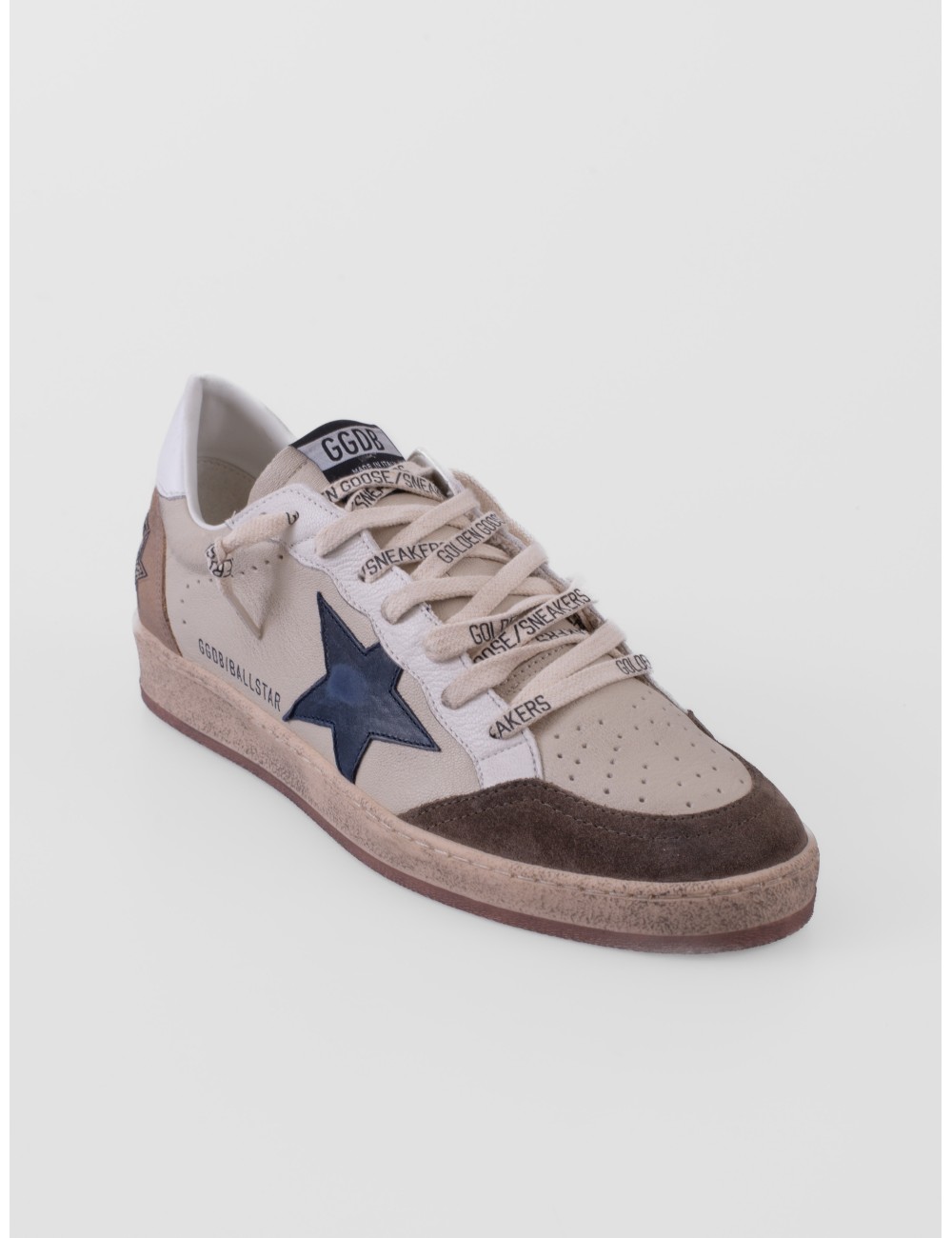 zapatillas Ball Star Golden Goose gris y azul vista lateral exterior