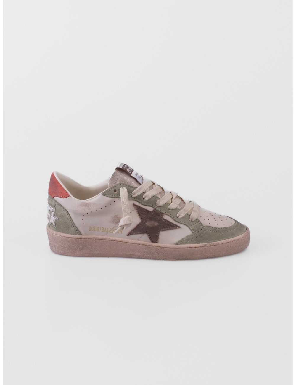 zapatillas Ball Star Golden Goose crema y verde salvia vista lateral exterior
