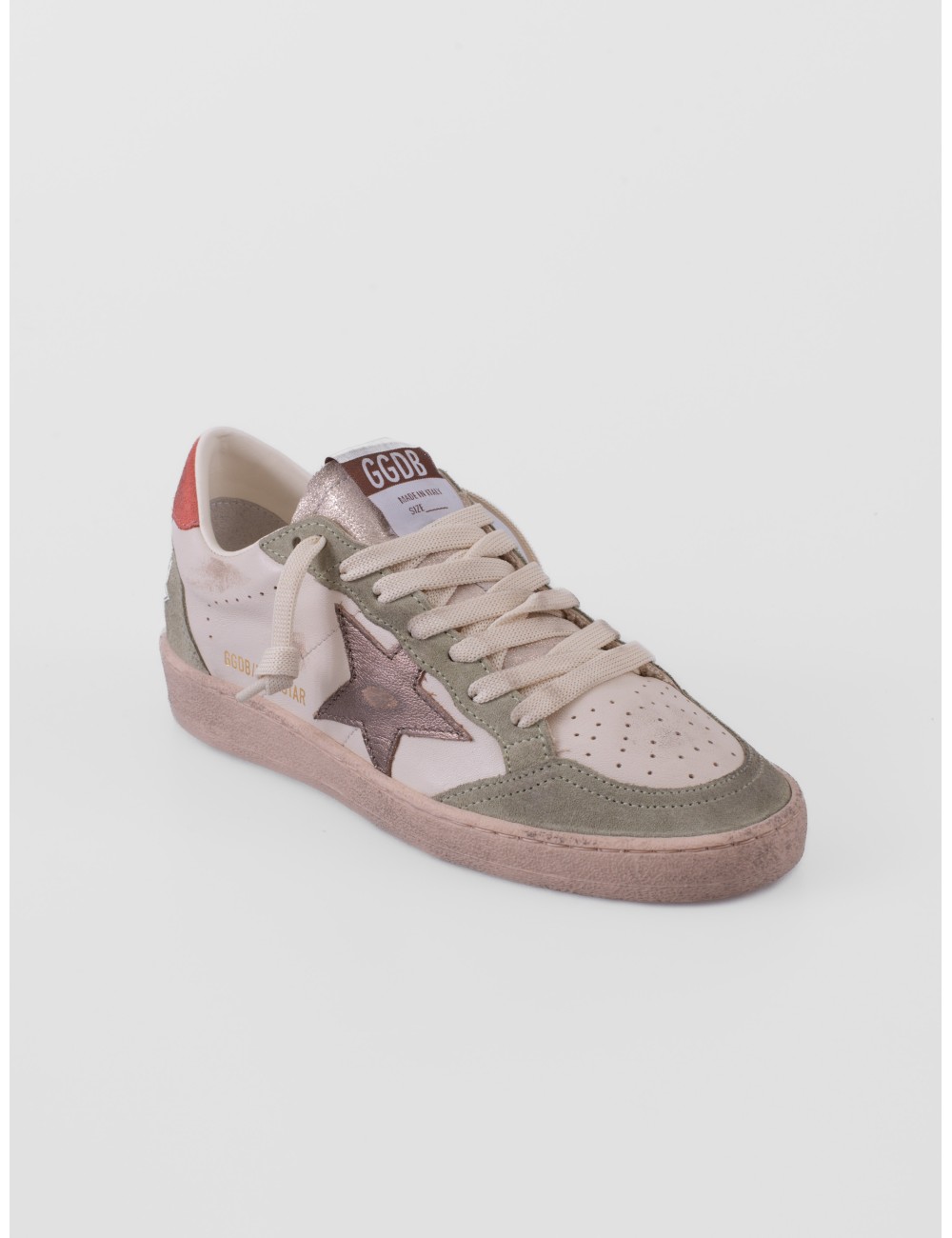 zapatillas Ball Star Golden Goose crema y verde salvia vista lateral exterior