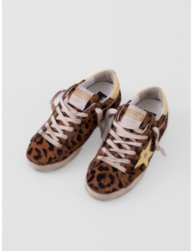 zapatillas Super Star Golden Goose leopardo y amarillo pálido vista frontal