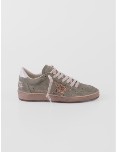 zapatillas Ball Star Golden Goose verde salvia y dorado vista lateral exterior