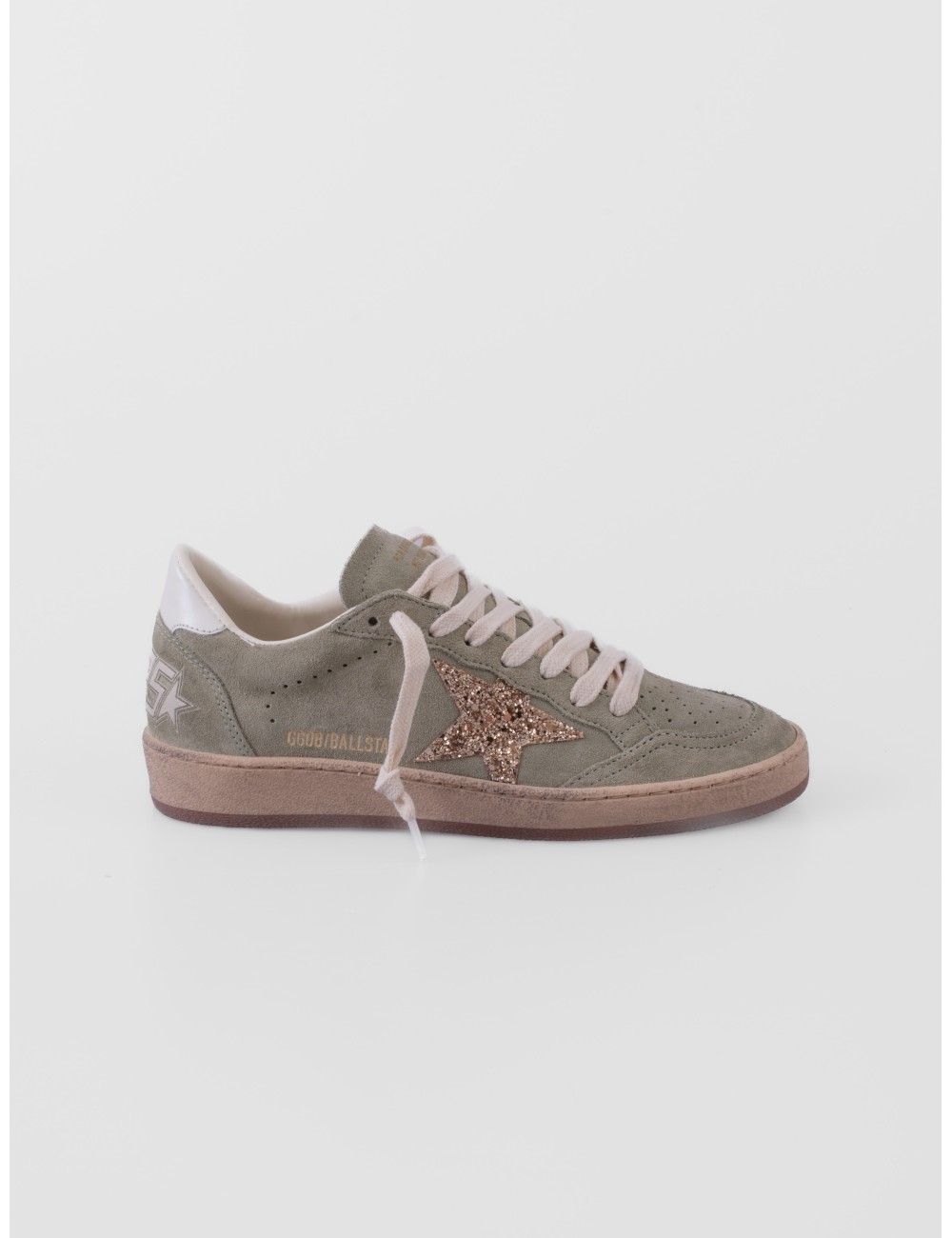 zapatillas Ball Star Golden Goose verde salvia y dorado vista lateral exterior
