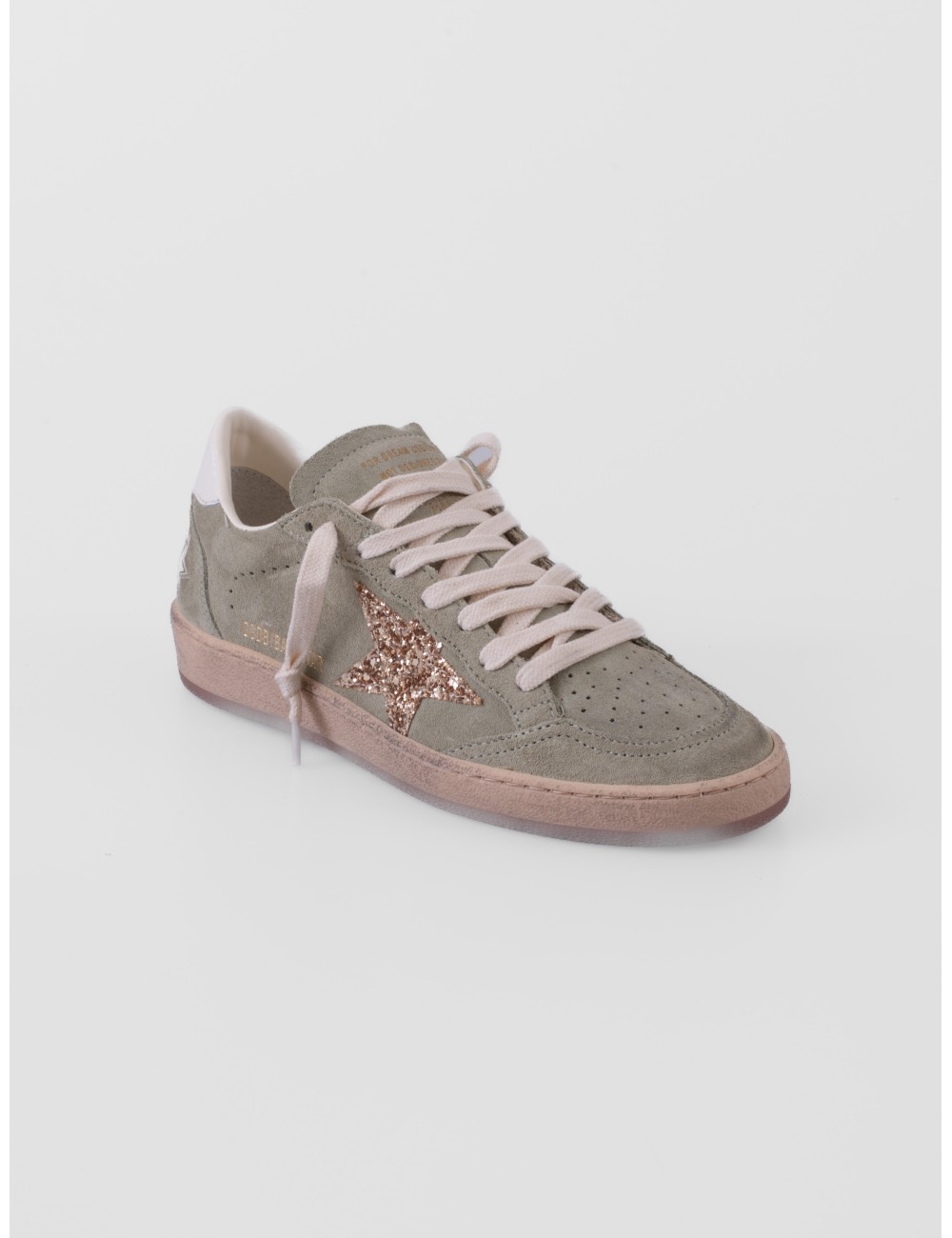 zapatillas Ball Star Golden Goose verde salvia y dorado vista lateral exterior