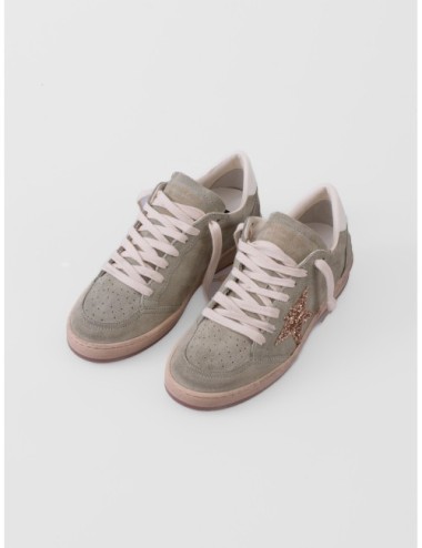 zapatillas Ball Star Golden Goose verde salvia y dorado vista frontal