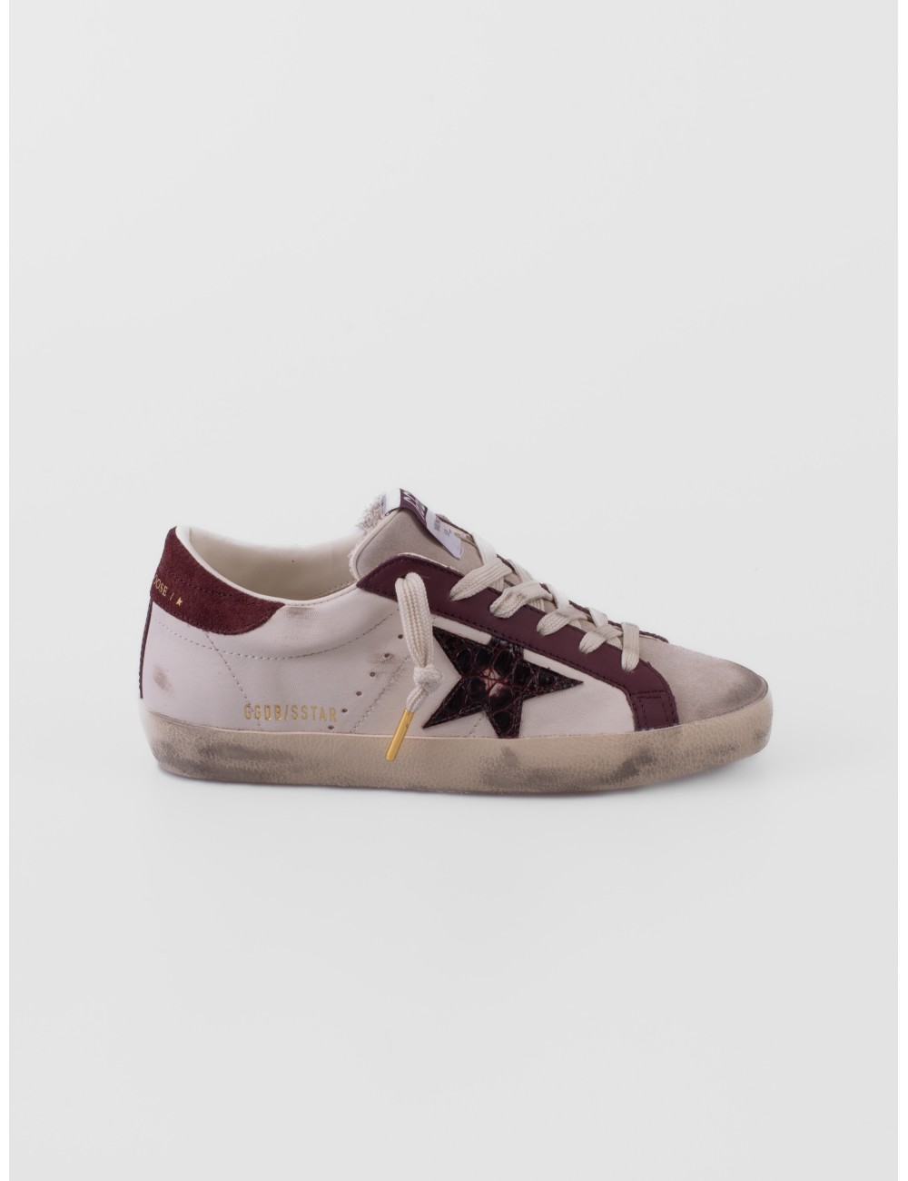 zapatillas Super Star Golden Goose crema y burdeos vista lateral exterior