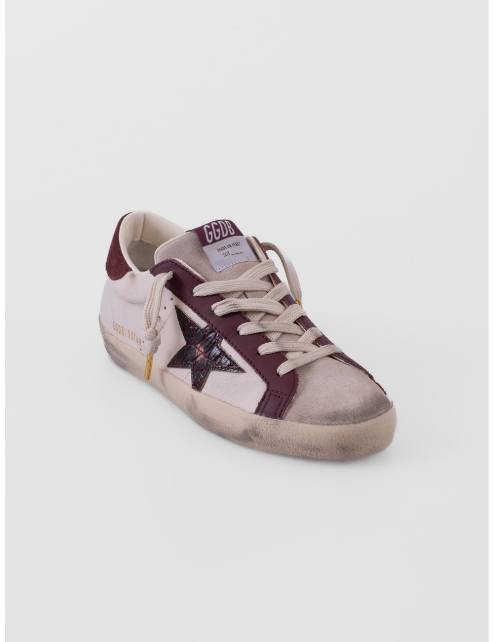 zapatillas Super Star Golden Goose crema y burdeos vista lateral exterior
