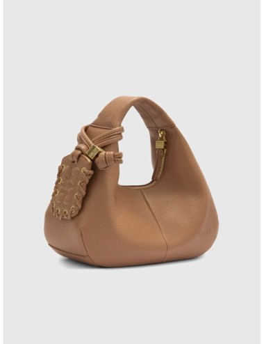 bolso MINI HOBO Ganni beige detalle de acabado