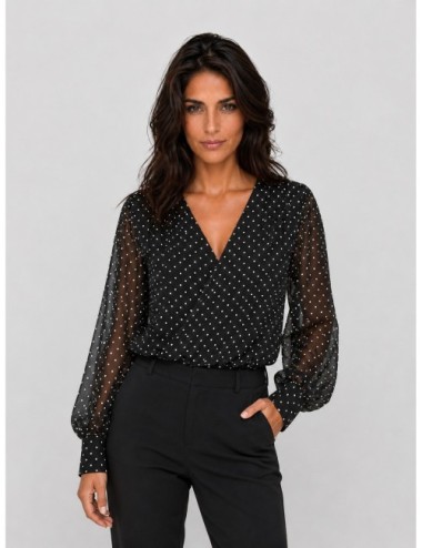 blusa Ruched ROTATE negro detalle de fruncido