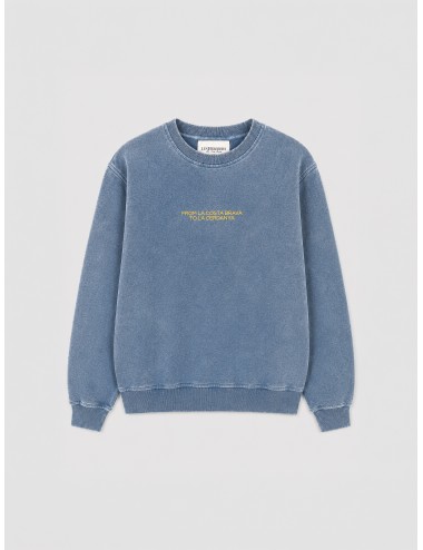 sudadera ROOTS CREWNECK de Les Héritiers, color navy blue con bordado frontal rafia y acabado pigment dye de aspecto envejecido