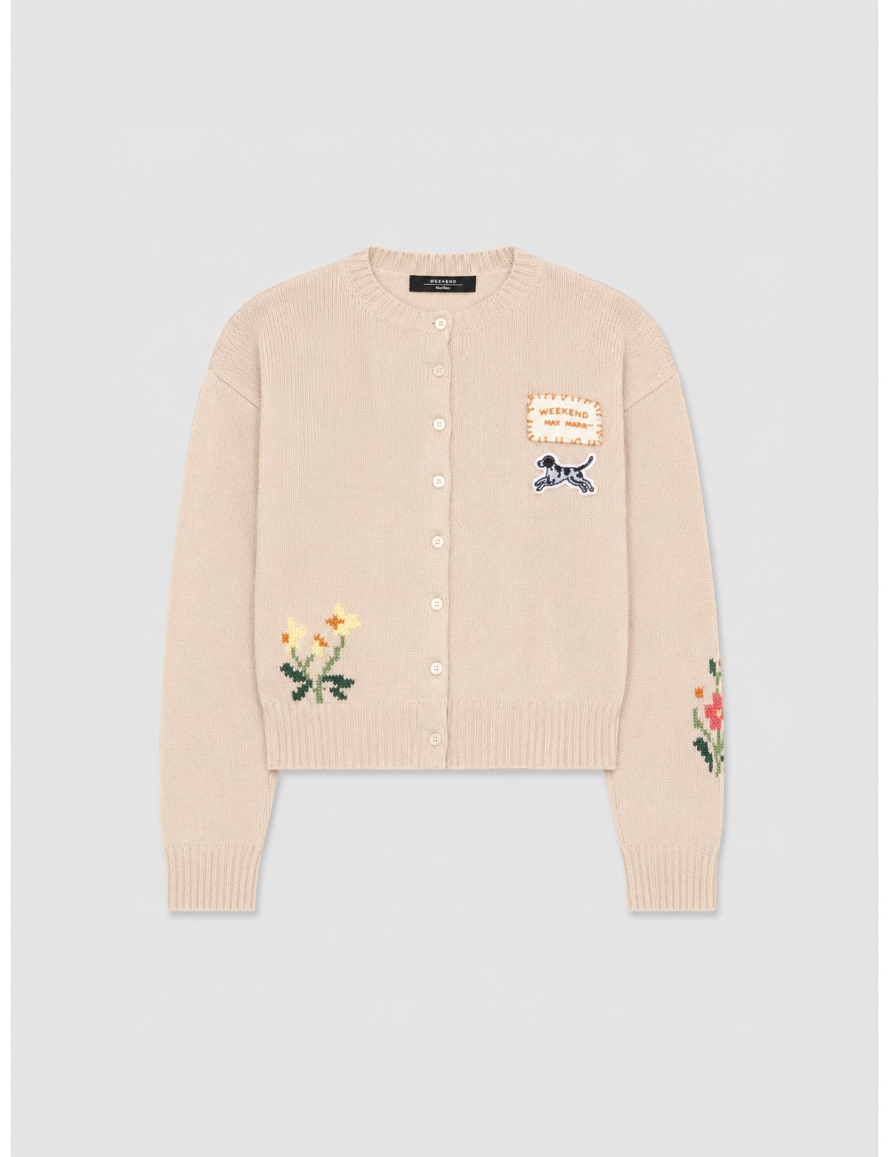 Cárdigan Teiera de Weekend Max Mara en beige con bordados florales