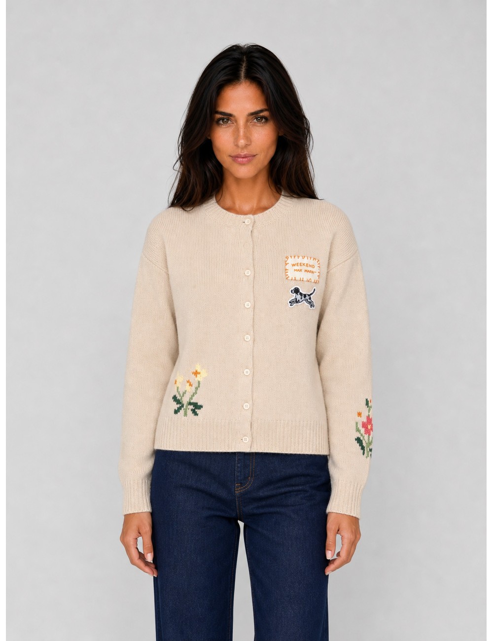 Cárdigan Teiera de Weekend Max Mara en beige con bordados florales