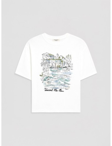 Camiseta Sala de Weekend Max Mara en blanco con paisaje estampado