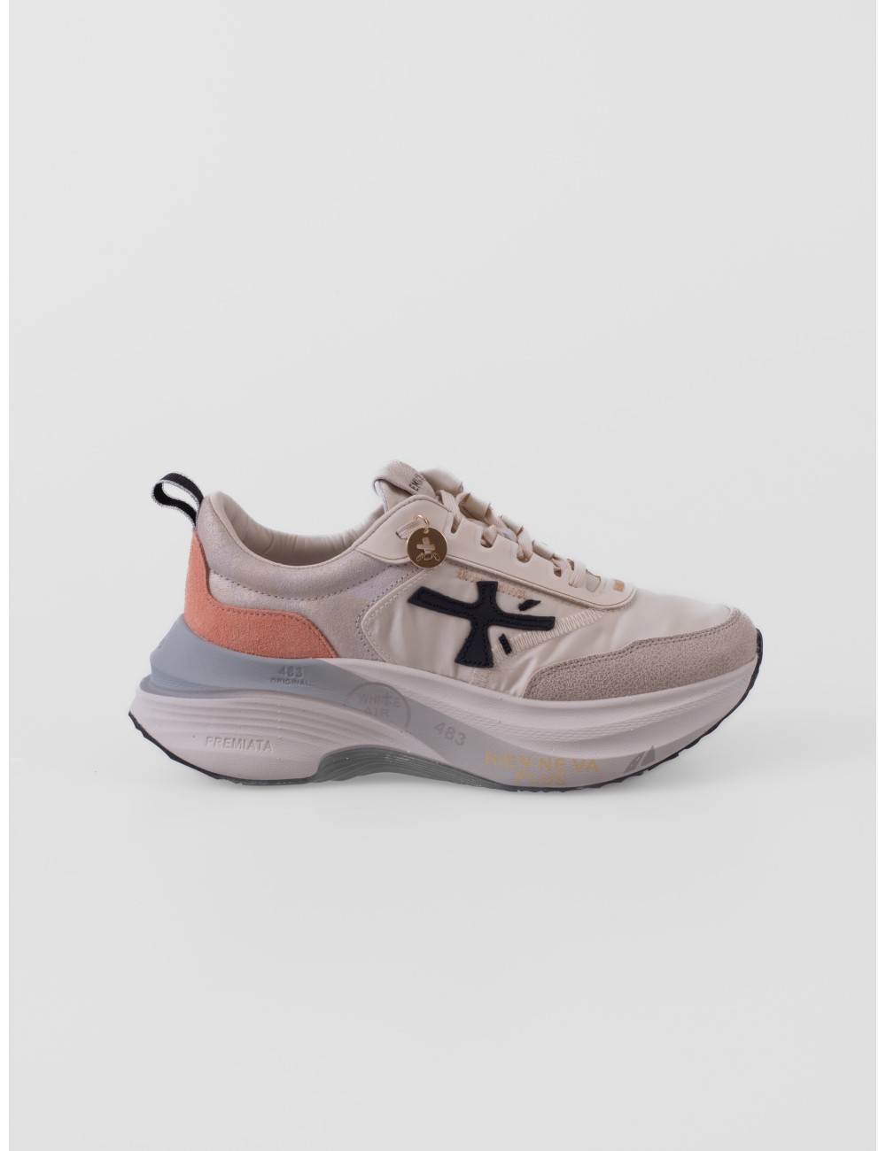 Sneakers HILL Premiata rosa y gris con amarillo