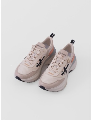 Sneakers HILL Premiata rosa y gris con amarillo