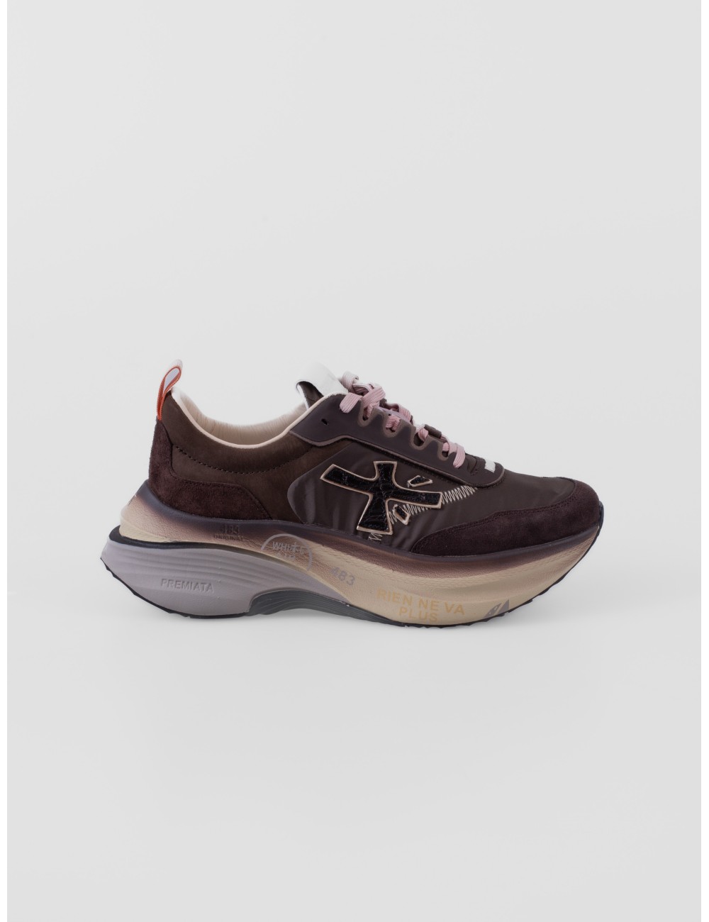 Sneakers HILL Premiata burdeos con blanco y naranja