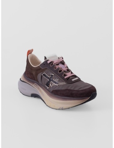 Sneakers HILL Premiata burdeos con blanco y naranja