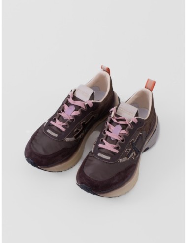 Sneakers HILL Premiata burdeos con blanco y naranja